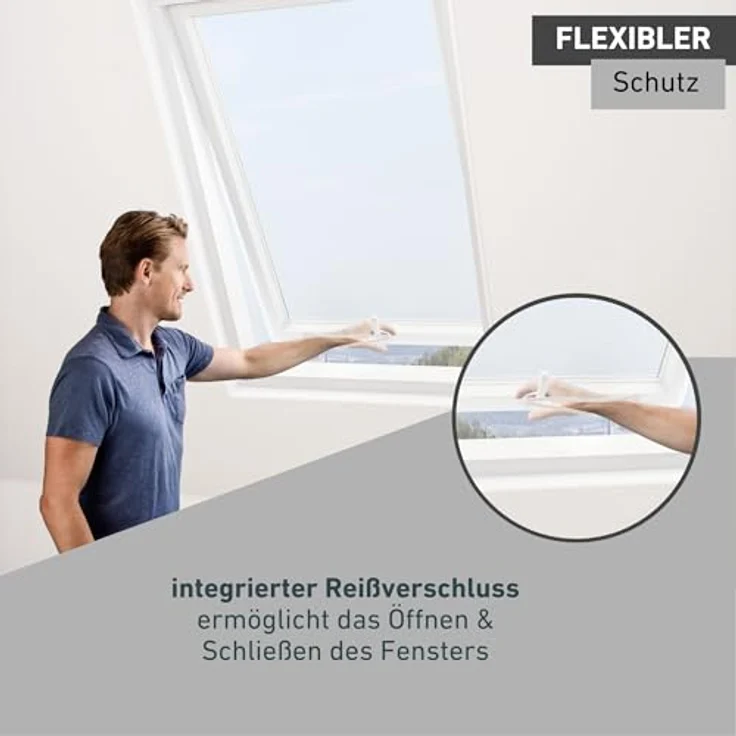 Windhager Moskitonetz für Dachfenster, Insektenschutzgitter mit Reißverschluss, BxH: 130x150 cm, strapazierfähiges Polyestergewebe, waschbar – Bild 6
