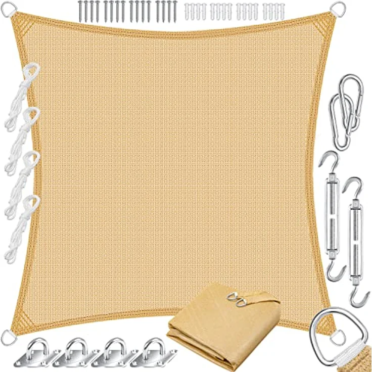 KESSER Sonnensegel Sonnenschutz Windschutz HDPE Gewebe wasserabweisend & windabweisend 5-Fach quer vernäht robust & stabil Schattenspender Garten Balkon Terrasse Quadrat, Sand, 2x2m – Bild 1