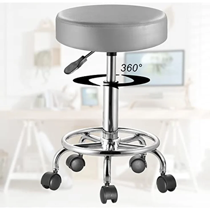 Casaria Rollhocker Höhenverstellbar 10cm Polsterung 360°C Drehbar 51-65cm Sitzhöhe Fußstütze Küche Büro Arbeitshocker Bürohocker Drehhocker Hocker – Bild 5