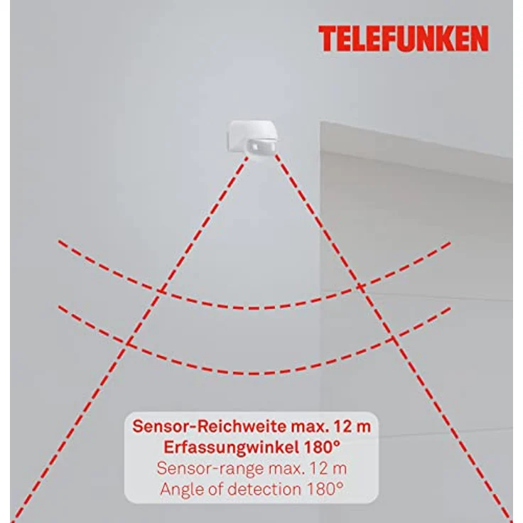 TELEFUNKEN - Bewegungsmelder, Bewegungssensor 180°, Reichweite max. 12m, inkl. Zeiteinstellung, max. 2.000 Watt, IP44, Weiß, 77x55x70mm (LxBxH) – Bild 3