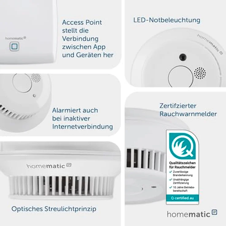 Homematic IP Starter Set Mini – Rauchwarnmelder mit integrierter LED-Notbeleuchtung, Smart Home, Sirenenalarm und Push-Benachrichtigung in der App, 158097A1 – Bild 4