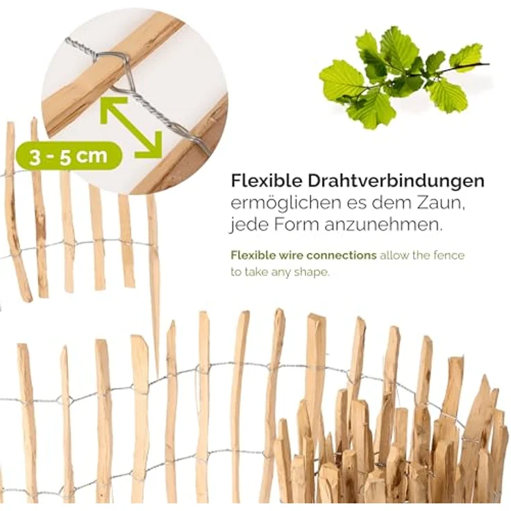 Garronda Gartenzaun GD-0156, Haselnuss Holz Staketenzaun 35 cm x 500 cm, robust für Beeteinfassung – Bild 5