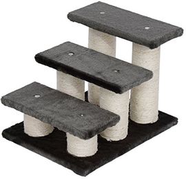 PawHut Tiertreppe Katzentreppe 3 Stufen Hundetreppe Treppe für Katze und Hunde Plüsch Dunkelgrau 45 x 35 x 34 cm