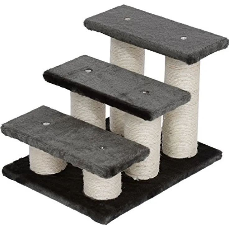 PawHut Tiertreppe Katzentreppe 3 Stufen Hundetreppe Treppe für Katze und Hunde Plüsch Dunkelgrau 45 x 35 x 34 cm