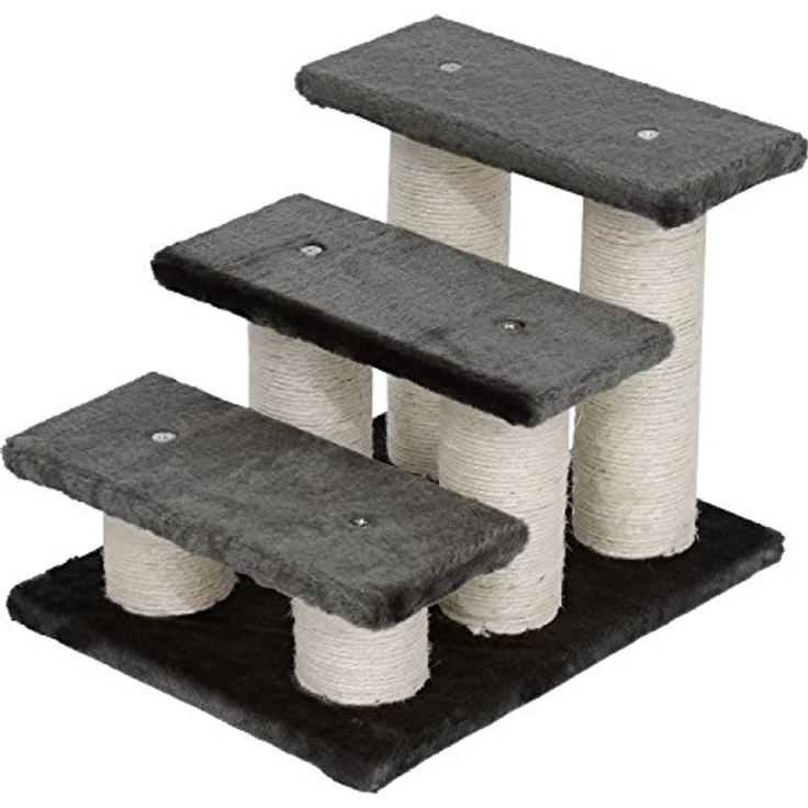 PawHut Tiertreppe Katzentreppe 3 Stufen Hundetreppe Treppe für Katze und Hunde Plüsch Dunkelgrau 45 x 35 x 34 cm – Bild 1