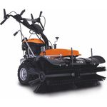 Scheppach Handkehrmaschine Benzin Kehrmaschine Kehrbreite 100cm +Sammelbehälter & Schneeschild, 100 cm Arbeitsbreite, mit Elektro-Start und zuschaltbarem Radantrieb, in Rot