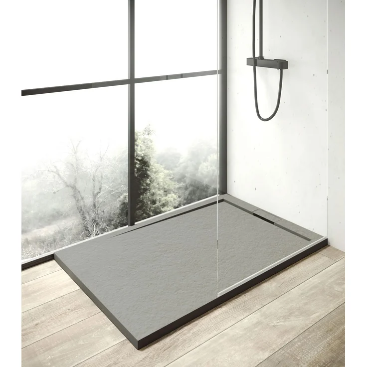 Ottofond Mineralgussduschwanne Zona 120 x 80 cm, zementgrau, mit Strukturoberfläche und rutschhemmend