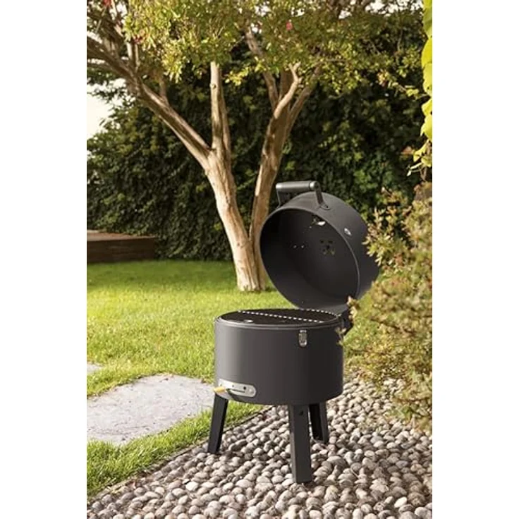 Boretti Tonello Holzkohlegrill, mobiler Grill mit Deckel für Strand, Campingplatz oder Park, anthrazit, 57x40x40cm, gusseisener Grillrost, Thermometer, Lüftungsgitter – Bild 4
