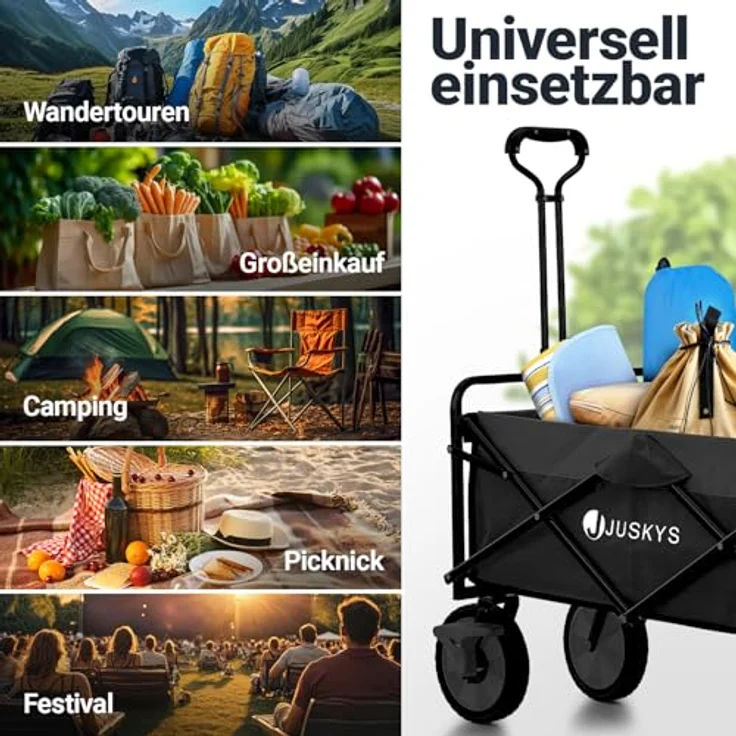 Juskys Faltbollerwagen, Transportwagen mit 100 kg Tragkraft, für Outdoor & Camping, schwarz mit Getränkehaltern – Bild 3