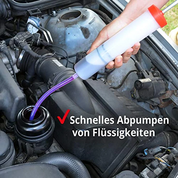 Hecht Profi Absaug Set Ölpumpe, manuelle Absaugspritze mit Füllstandsanzeige, Schlauch, Filter und Auffangbehälter – Bild 4