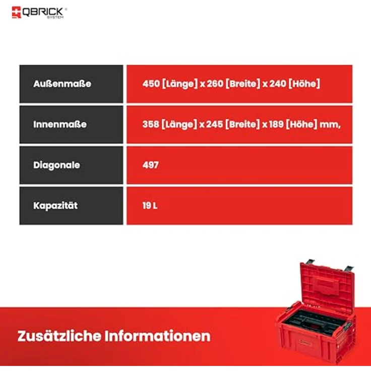 QBRICK System Werkzeugkoffer Qbrick System PRO Toolbox 2.0 RED ULTRA HD Custom 450x260x240mm IP54, Rot – Bild 5