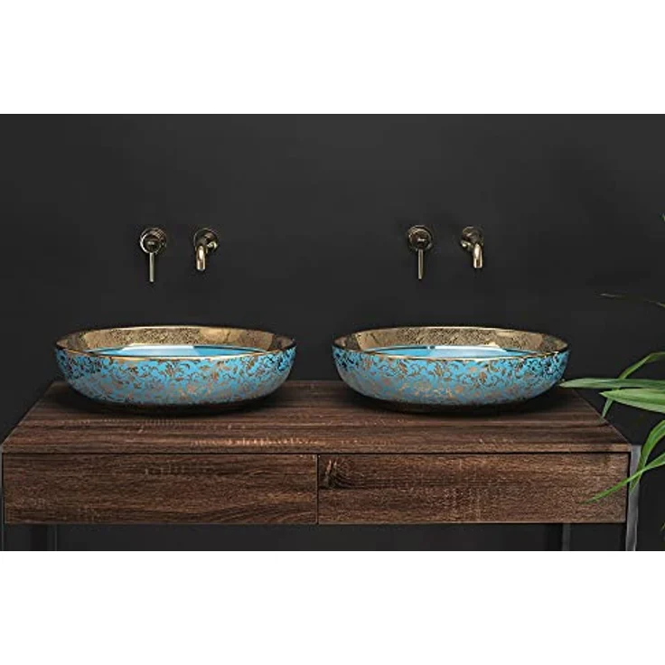 wohnwerk.idee Aufsatzwaschbecken Waschbecken Schwarz Weiß Türkis Gold Orientalisch Margot – Bild 6