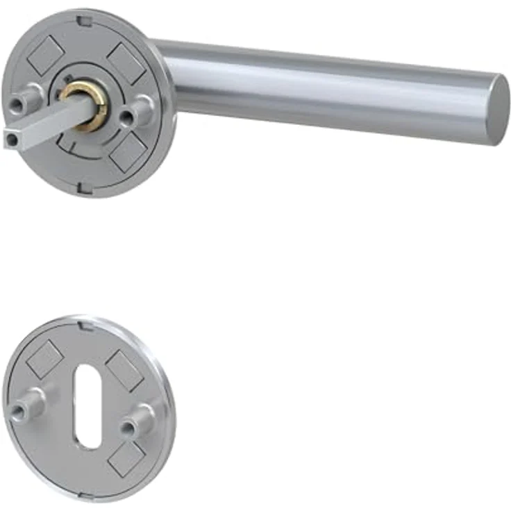 BASI Drücker-Garnitur aus Edelstahl, BB/PZ/WC/Bad mit 3 mm Magnet Flachrosette, für Zimmertüren mit Buntbart Lochung, Türstärken 25-65 mm – Bild 3