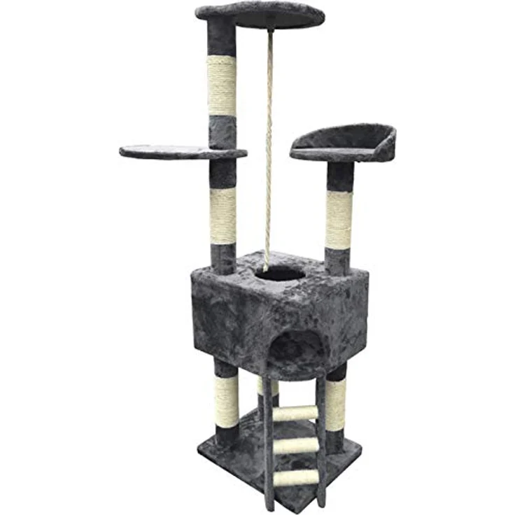 Dehner Katzen-Kratzbaum Kira, ca. 158 x 50 x 40 cm, Sisal/Plüsch, grau – Bild 1