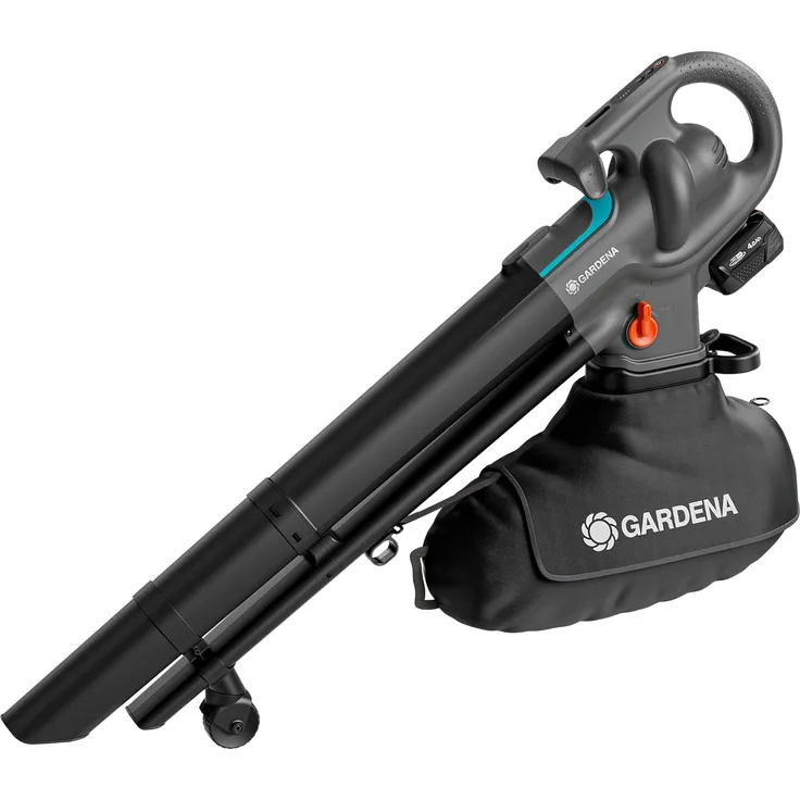 Gardena Akku-Laubsauger/-Bläser PowerJetCollect 18V P4A, kabelloses Multifunktionswerkzeug mit Saug- und Blasfunktion, inkl. Schultergurt und PowerBoost-Modus, Metall-Laufrad, 360-Grad-Rad, P4A Ready-To-Use Set