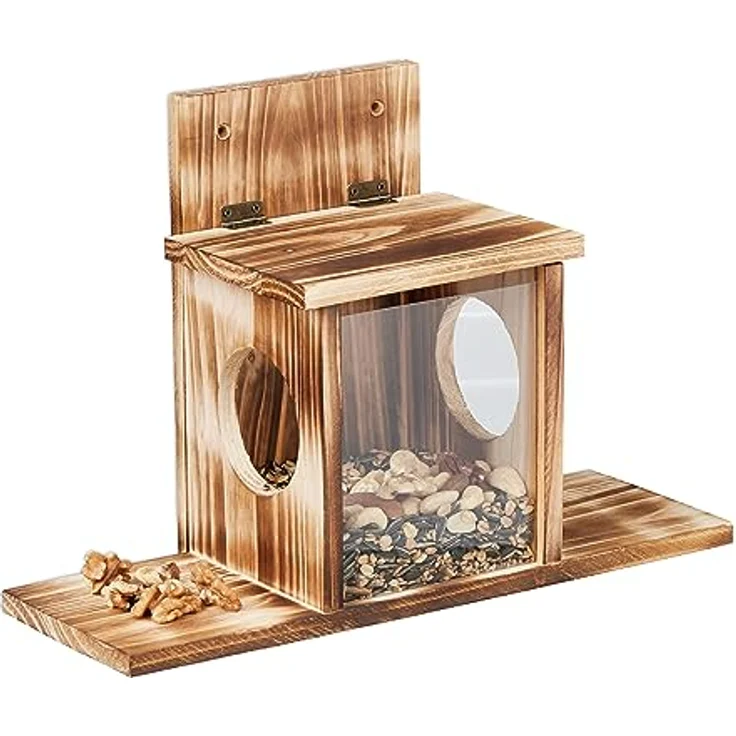 Relaxdays Eichhörnchen Futterhaus, Holz, 2 Eingänge & Sitzplattformen, zum Aufhängen, Eichhörnchenfutterstation, Natur - Preisvergleich – Bild 1