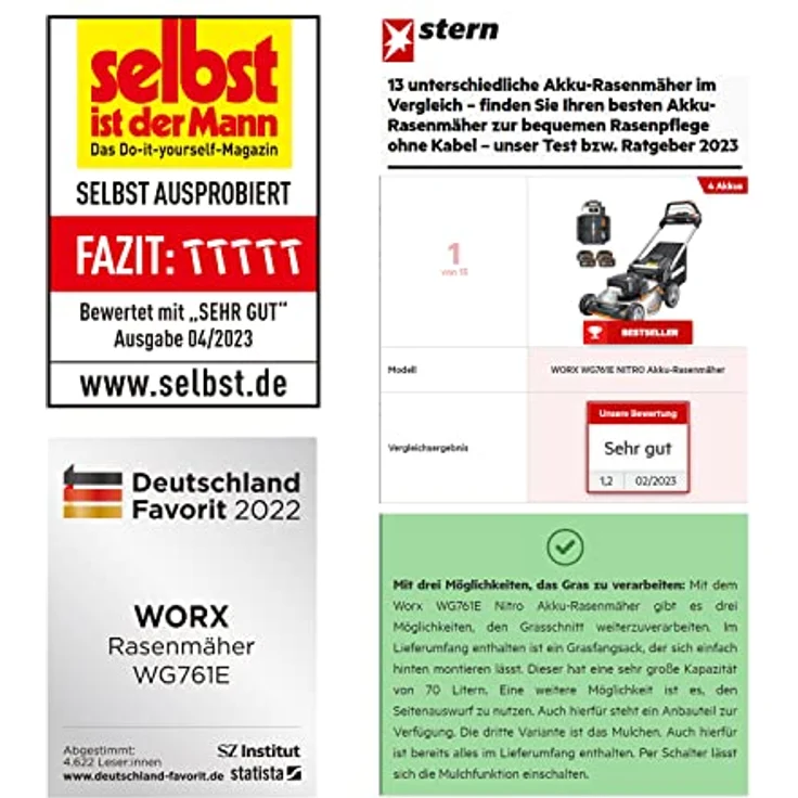 WORX WG761E Nitro selbsfahrender Akku-Rasenmäher 80V - für bis zu 1000㎡ - 51cm Schnittbreite - leistungsstarke bürstenloser Motor - 7 Schnitthöhenstufe - 70L Fangsack - inkl. Basecamp Akku-System – Bild 2