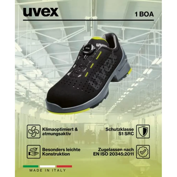Uvex Sicherheitsschuh 1 Halbschuh mit Boa® Fit System 35865658 S1 SRC Weite 11, sportlich und leichtgewichtig – Bild 5
