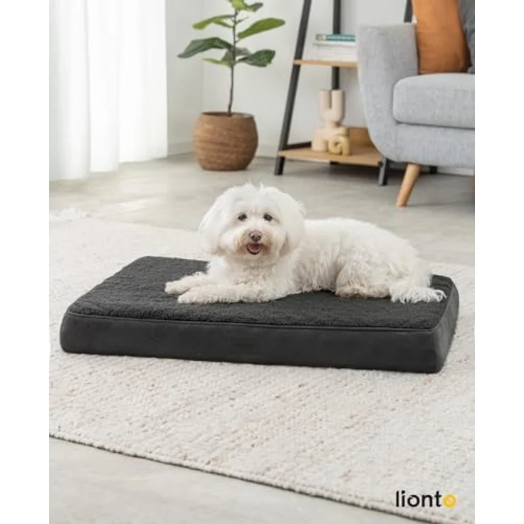 lionto Hundebett ortopädisch, 76x51x8 cm, robustes Kissen aus weichem Plüsch, abnehmbarer & waschbarer Bezug, wasserabweisend, schwarz, geeignet für kleine & große Hunde + Katzen – Bild 2