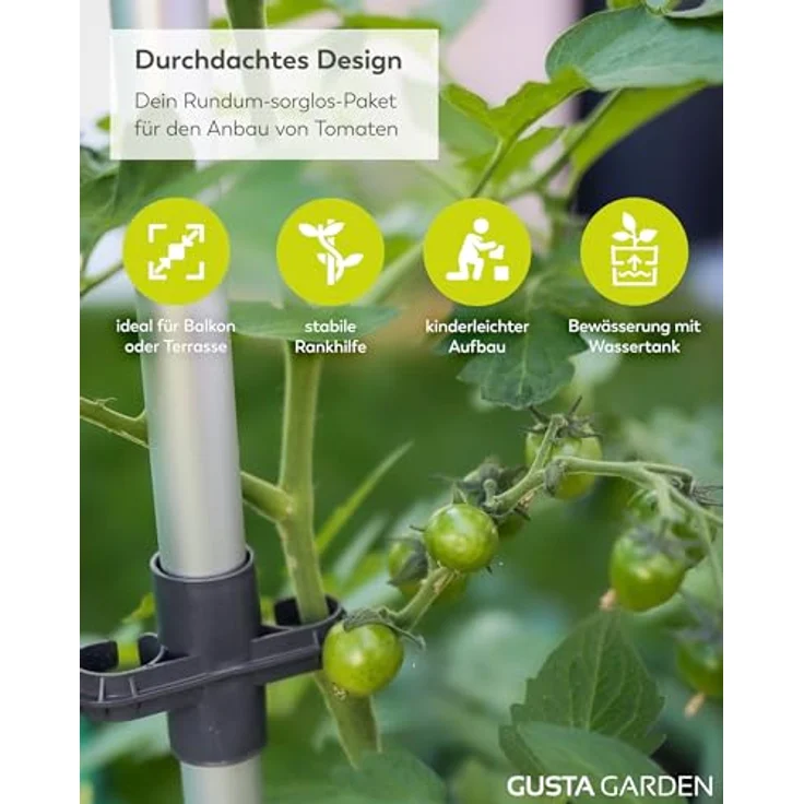 Gusta Garden Pflanzkübel TOM TOMATO, Tomatentopf mit stabiler Rankhilfe und Bewässerungssystem, dunkelgrün – Bild 3