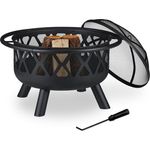 relaxdays Feuerschale mit Funkenschutz, XXL Feuerstelle für Terrasse und Garten, Stahl, Schwarz