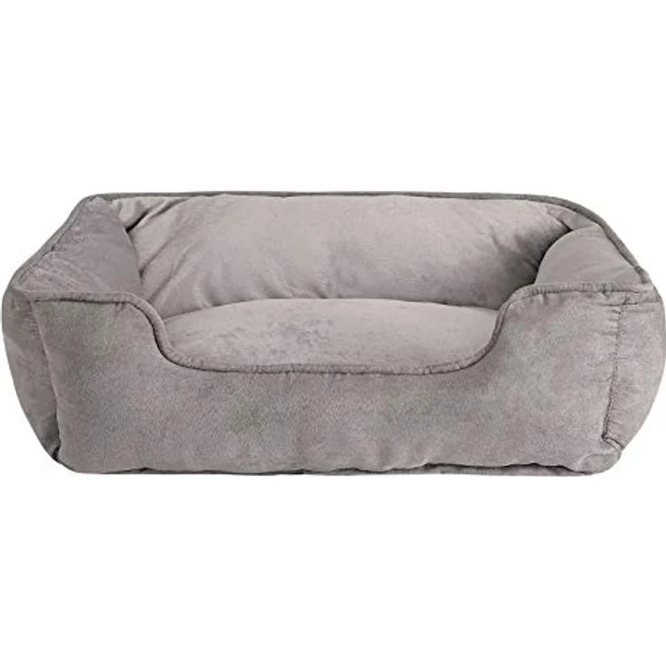 lionto Hundebett 2-in-1 mit komfortablem Einstieg, kuscheliges Heimtierbett zum Wenden für Hunde und Katzen, 80x60 cm, Hundekissen in pflegeleichter Wildlederoptik, grau – Bild 1