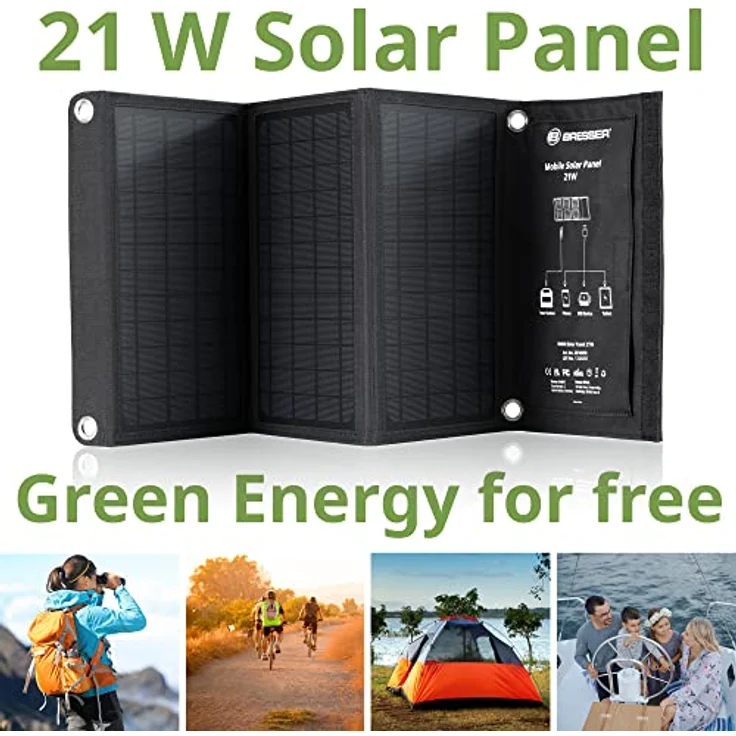 Bresser Solarpanel 21 W, ultra-kompaktes Solar Ladegerät mit monokristallinen Zellen und Cordura-Gewebe – Bild 2
