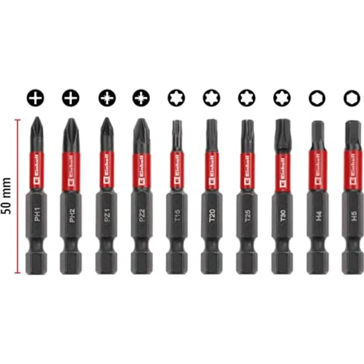 Einhell Impact-Bit-Set, 10-teilig mit schlagfesten 50-mm-Bits aus S2-Stahl, inkl. PH/PZ/T/Torx Profilen in kompakter Taschenkassette – Bild 8