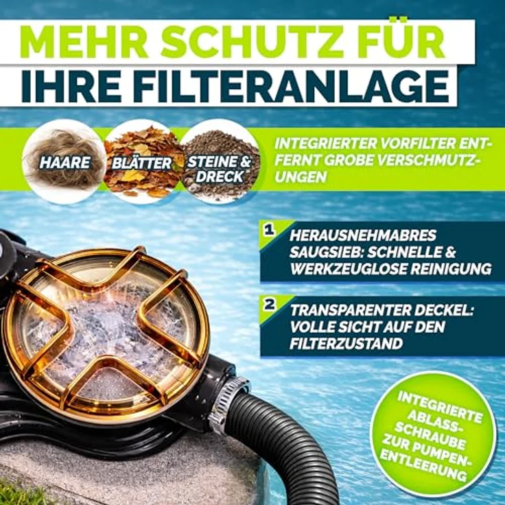 tillvex Sandfilteranlage 13.200L/h mit 1200g Filterbällen, selbstansaugend, 7-Wege Ventil & Adapter Ø32-38mm für Schwimmbecken bis 40.000L – Bild 6