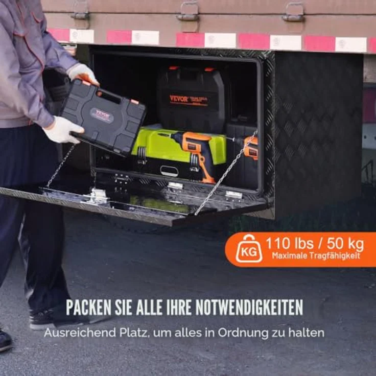 VEVOR Truckbox Werkzeugbox, Unterboden-Anhängerbox, abschließbare Aluminiumlegierung, 1219 x 432 x 457 mm, 50 kg belastbar, wasserdicht – Bild 3