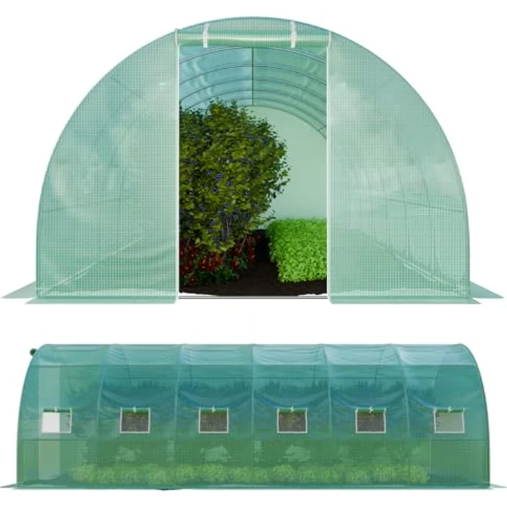 GARMIO® Foliengewächshaus Tomatengewächshaus Winterfest, Folientunnel für Aufzucht, 6 x 3 x 2 m groß, grün, 12 Fenster, Insektennetz, Rund, Mehrweg, Gitternetzfolie – Bild 2