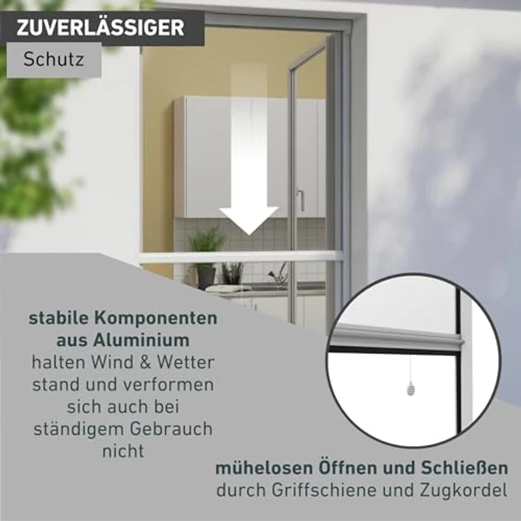 Windhager Insektenschutz-Fensterrahmen Rollo Basic, Fliegengitter Rollo, BxH: 100x160 cm, kürzbar, inkl. Befestigungsmaterial, Fiberglasgewebe, dunkel – Bild 5