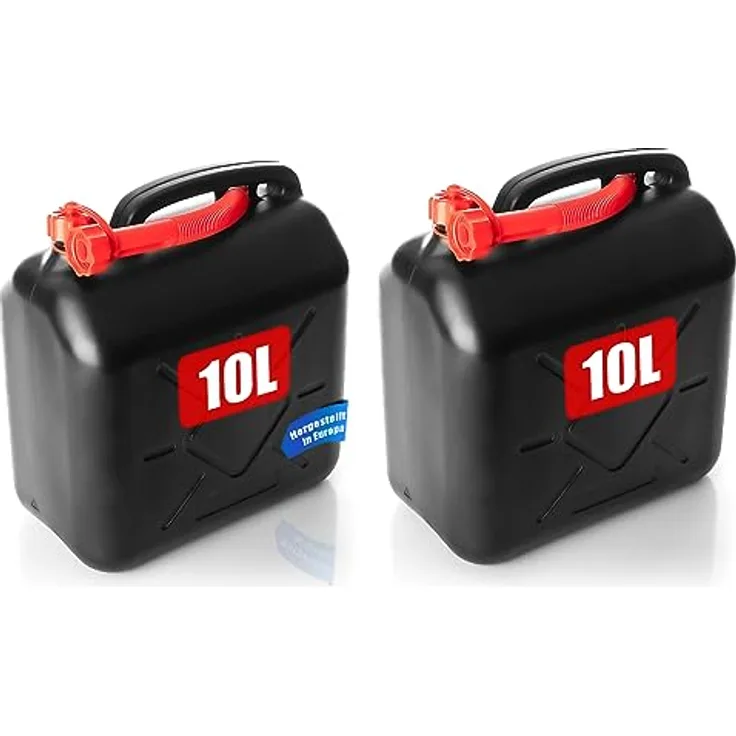 BigDean 2x 10L Benzinkanister Set mit flexiblem Ausgießer, UN-zugelassen für Benzin, Diesel & AdBlue, Schwarz/Rot