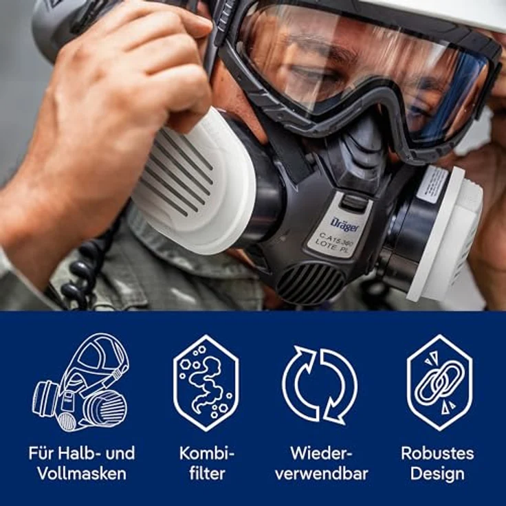 Dräger X-plore Atemschutzmaske, Kombi-Filter P3 Bajonett A1B1E1K1 Hg, Schutz gegen Gase, Dämpfe und Partikel – Bild 4