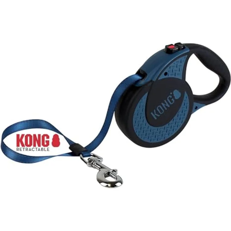 KONG ausrollbare Hundeleine in 5m Länge I Für sehr große & Starke Hunde bis 70kg I Größe XL I Hochwertige Rollleine mit Break & Lock System in blau I Leine mit Softgriff & reflektierendem Gurt – Bild 1