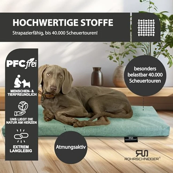Rohrschneider Hundebett Made in EU | Hundematte mit Anti-Rutsch | strapazierfähiges Hundekissen für kleine, mittelgroße & große Hunde | Katzenbett | inkl. Futternapf | Gr. 3 (türkis, 120 x 75 x 7 cm) – Bild 4