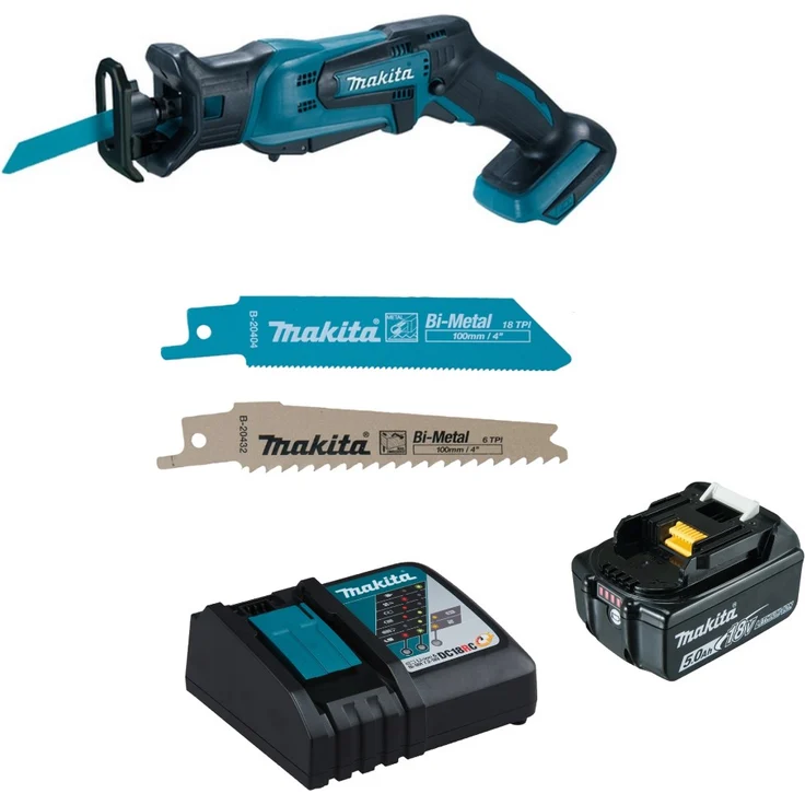 Makita Akku-Reciprosäge DJR183Z 18V + Akku 5,0 Ah BL1850B + Ladegerät DC18RC