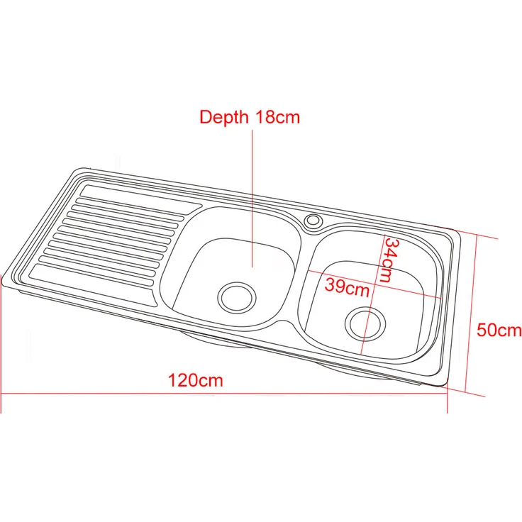 MUCOLA 120CM Doppel Spülbecken Ablage Einbauspüle Edelstahlspüle Spülbecken 2 Becken – Bild 4