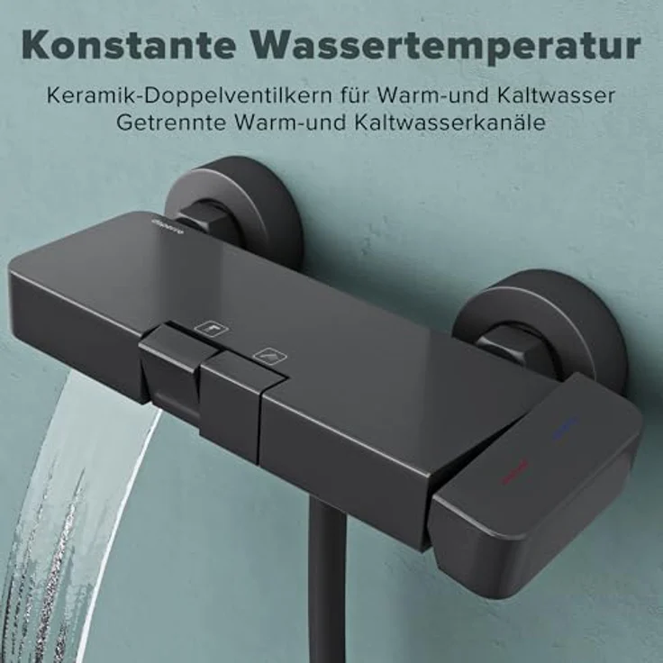 doporro Duschsystem10, Duscharmatur mit Regendusche und 3 Strahlarten, höhenverstellbare Aluminium Duschstange, grau – Bild 2