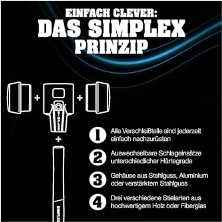 Halder Schonhammer SIMPLEX-Plusbox Starterkit, 80 mm Kopf, ergonomischer Holzstiel, Tempergussgehäuse, austauschbare Gummi- und Superplastik-Einsätze – Bild 11