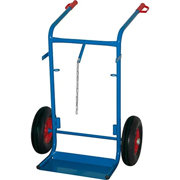 VARIOFIT Stahlflaschenkarre fk-1301, 200 kg Traglast für 2 Flaschen a 40-50 Liter, pulverbeschichtet in RAL 5010 enzianblau, Vollgummibereifung