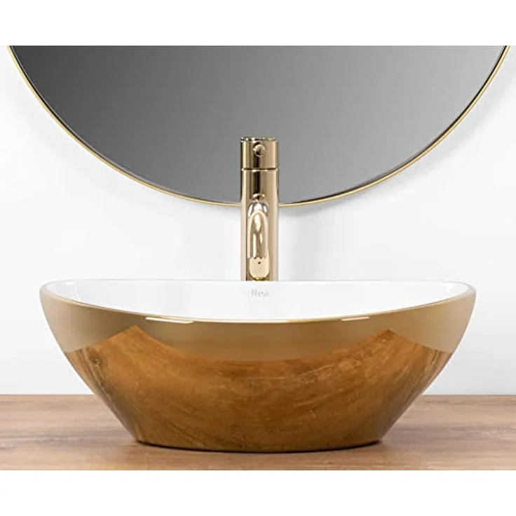 REA Aufsatzwaschbecken Sofia Oval Modern (345x410 mm, Gold/Weiß) – Bild 2