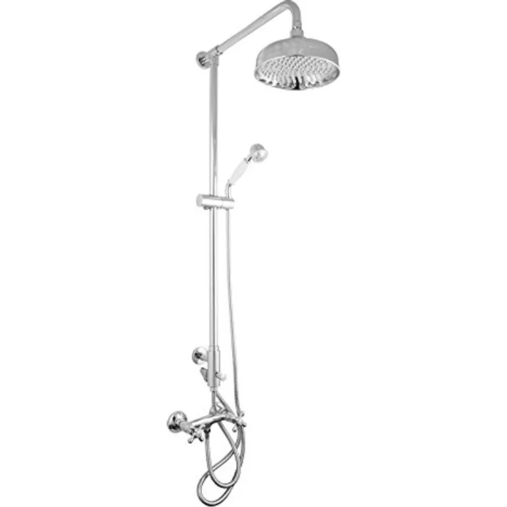 PaulGurkes PGSETRETRO2 Duscharmatur, aus massivem Messing mit hochwertiger Verchromung, Keramikventilen, 20 cm Kopfbrause und Brauseschlauch 150 cm