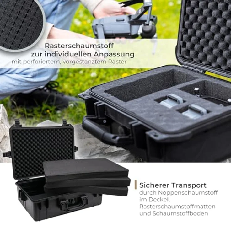 HMF Werkzeugkoffer Robuster Outdoorkoffer mit Druckausgleichsventil und Rasterschaumstoff, Outdoor-Koffer wasserdicht und staubdicht, 57 x 41,5 x 21,5 cm schwarz – Bild 3