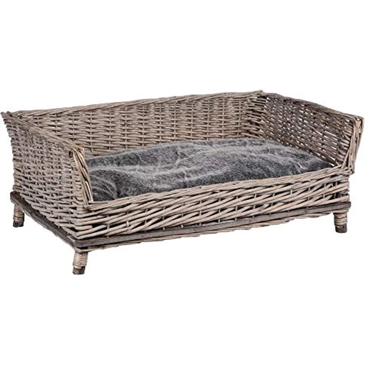 UNUS RM E-Commerce Hundebett Hundekorb Hundekörbchen aus Weide eckig mit Kissen grau für große und kleine Hunde 88 cm Breite – Bild 1