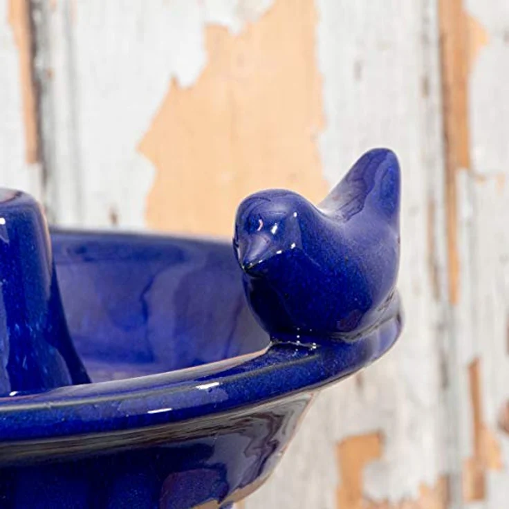 Antikas Vogeltränke, hängendes Vogelbad aus Keramik, rund, blau, 28 cm – Bild 3