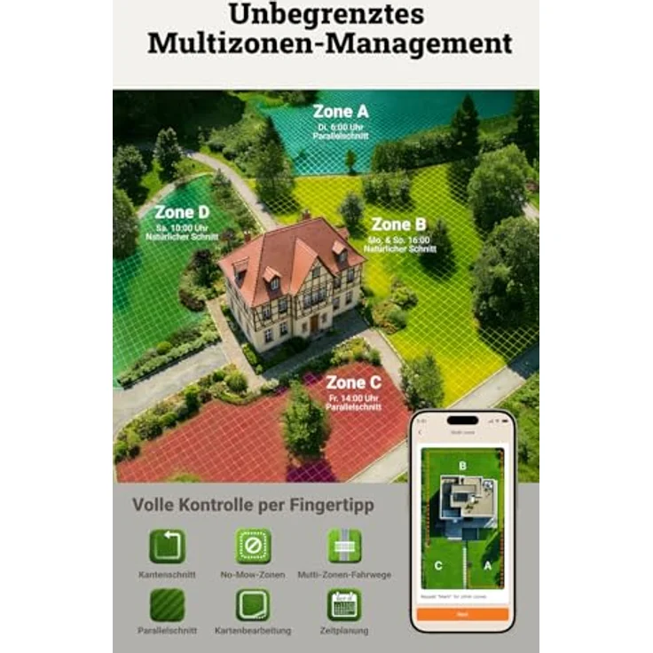 Worx Mähroboter 'Landroid Vision Cloud WR318E', RTK Cloud Positionierung, für Rasenflächen bis 1800 m², KI-gestützte Kartierung, V-SLAM-Technologie, schnitthöhenverstellbar – Bild 6