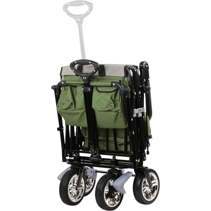 Zelsius Bollerwagen faltbar mit Dach, Grün/Grau, Transportwagen mit Gurtsystem und abnehmbarem Sonnendach, 87,5 Liter Fassungsvermögen – Bild 5