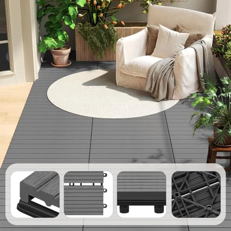 12er-Set WPC Terrassenfliese mit Klicksystem hellgrau – Bild 5