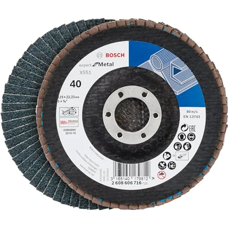 Bosch 40x Fächerschleifscheibe X551 Expert for Metal + Beanie Set (Ø 125 mm, Körnung 40/60/80, M14) - Profi Zubehör für Winkelschleifer, ideal für Metall, Stahl, Gusseisen – Bild 2